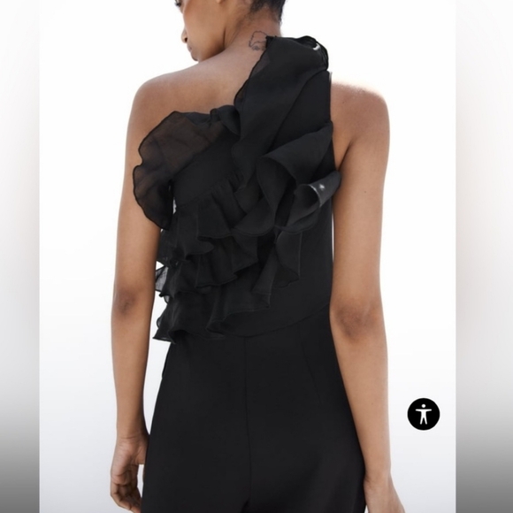 Zara One Shoulder Ruffled Jumpsuit, Size S - Picture 5 of 9